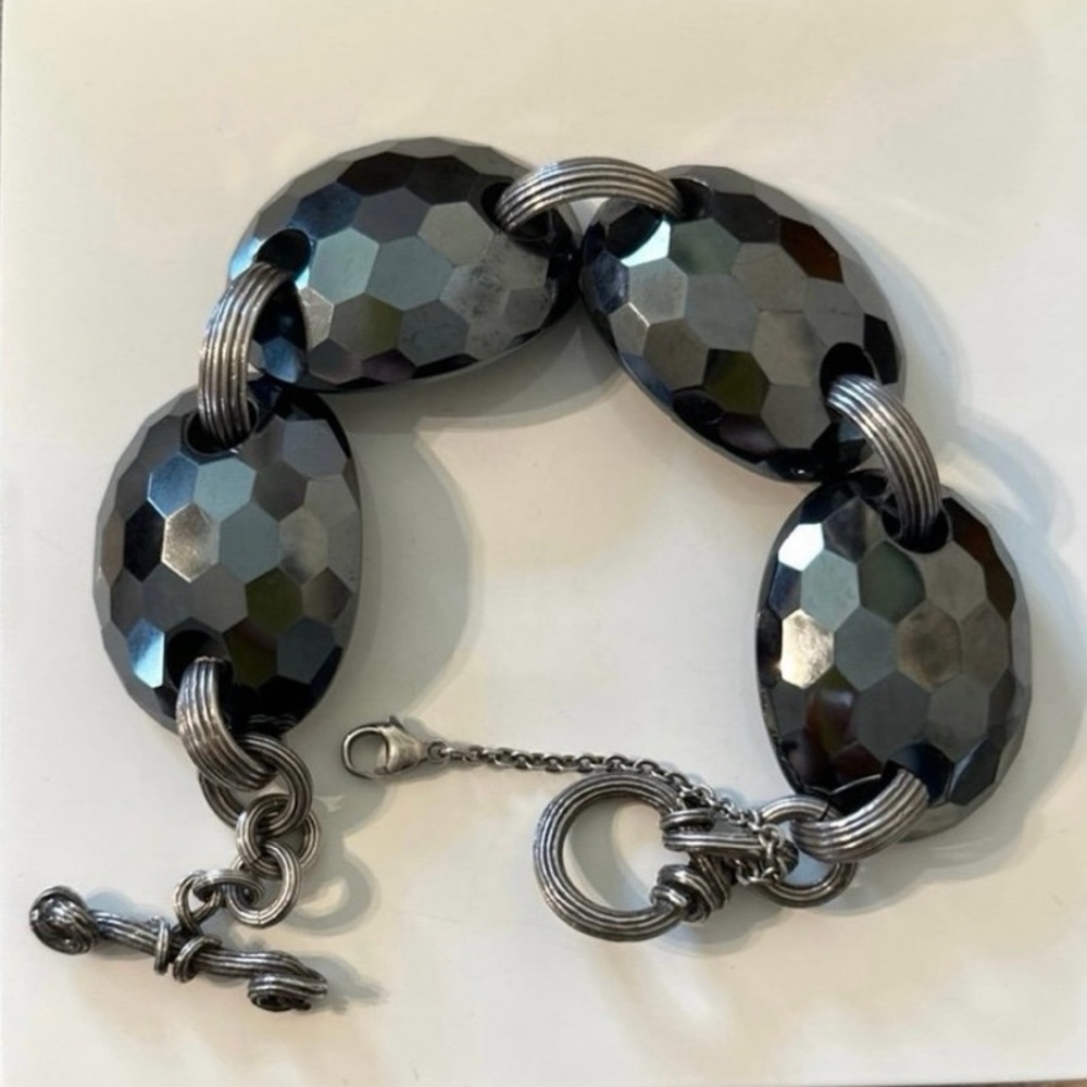 Stephen Dweck Sterling Silver Faceted Hematite Link Bracelet